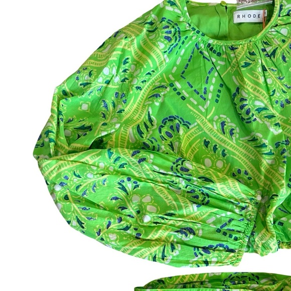 NWT RHODE Azure Top & Willow Skirt in Lime Diamond Stitch Puff Sleeve Paisley - Picture 6 of 15